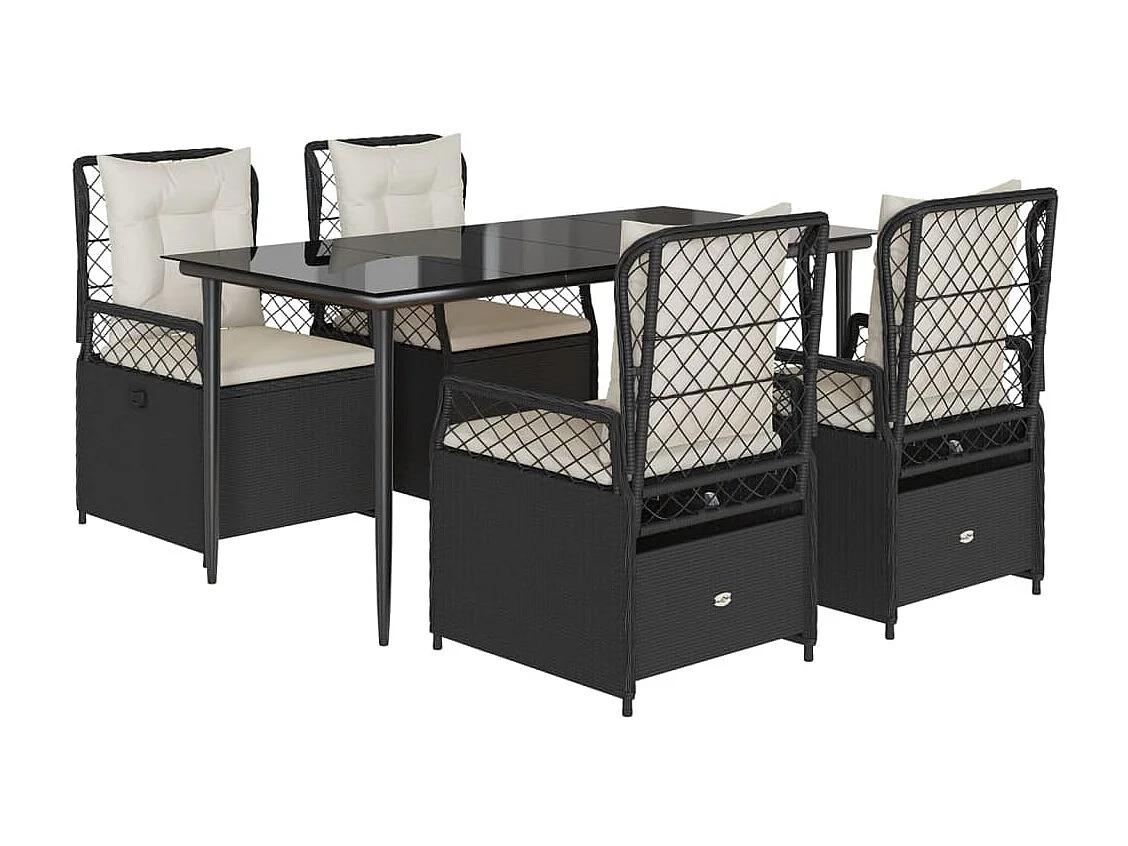 Ensemble à manger de jardin coussins 5pcs Noir Résine tressée