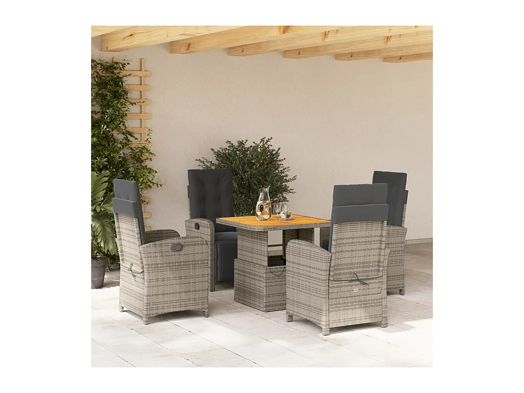 Set da Pranzo da Giardino 5 pz con Cuscini in Polyrattan Grigio