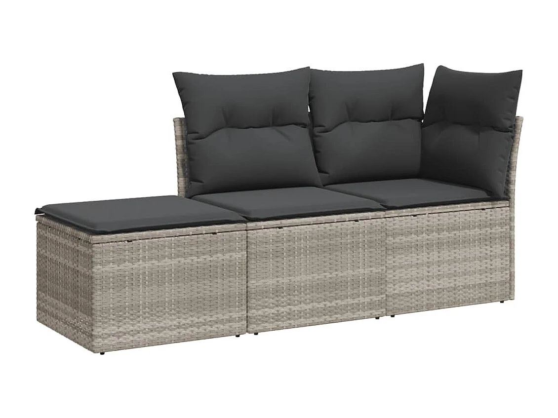 Salon de jardin avec coussins 3 pcs gris clair résine tressée