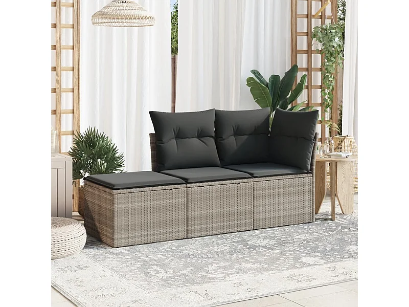 Set Divano da Giardino 3pz con Cuscini Grigio Chiaro Polyrattan