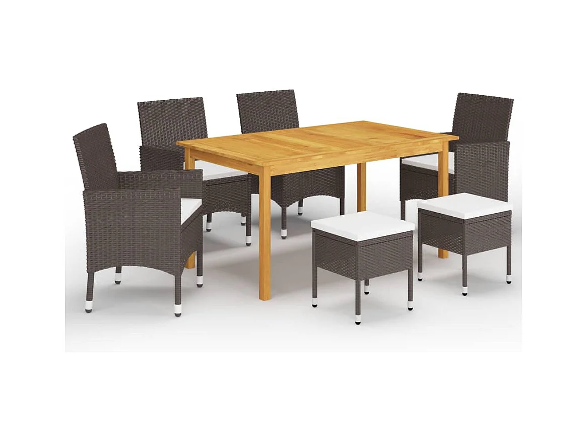 Ensemble à manger de jardin 7 pcs Marron