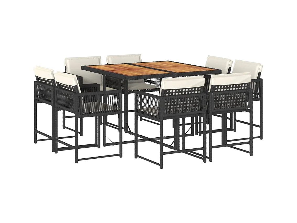 9-tlg. Garten-Essgruppe mit Kissen Schwarz Poly Rattan