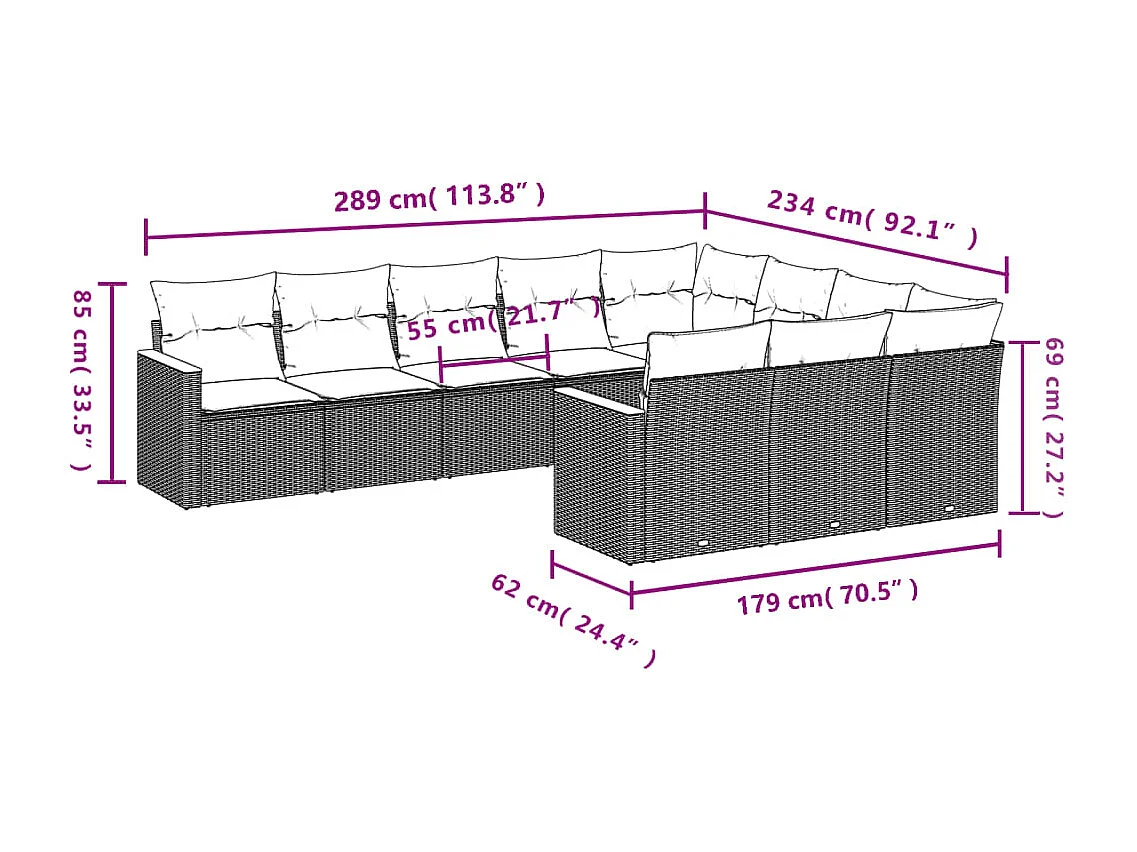 10-delige Loungeset met kussens poly rattan beige