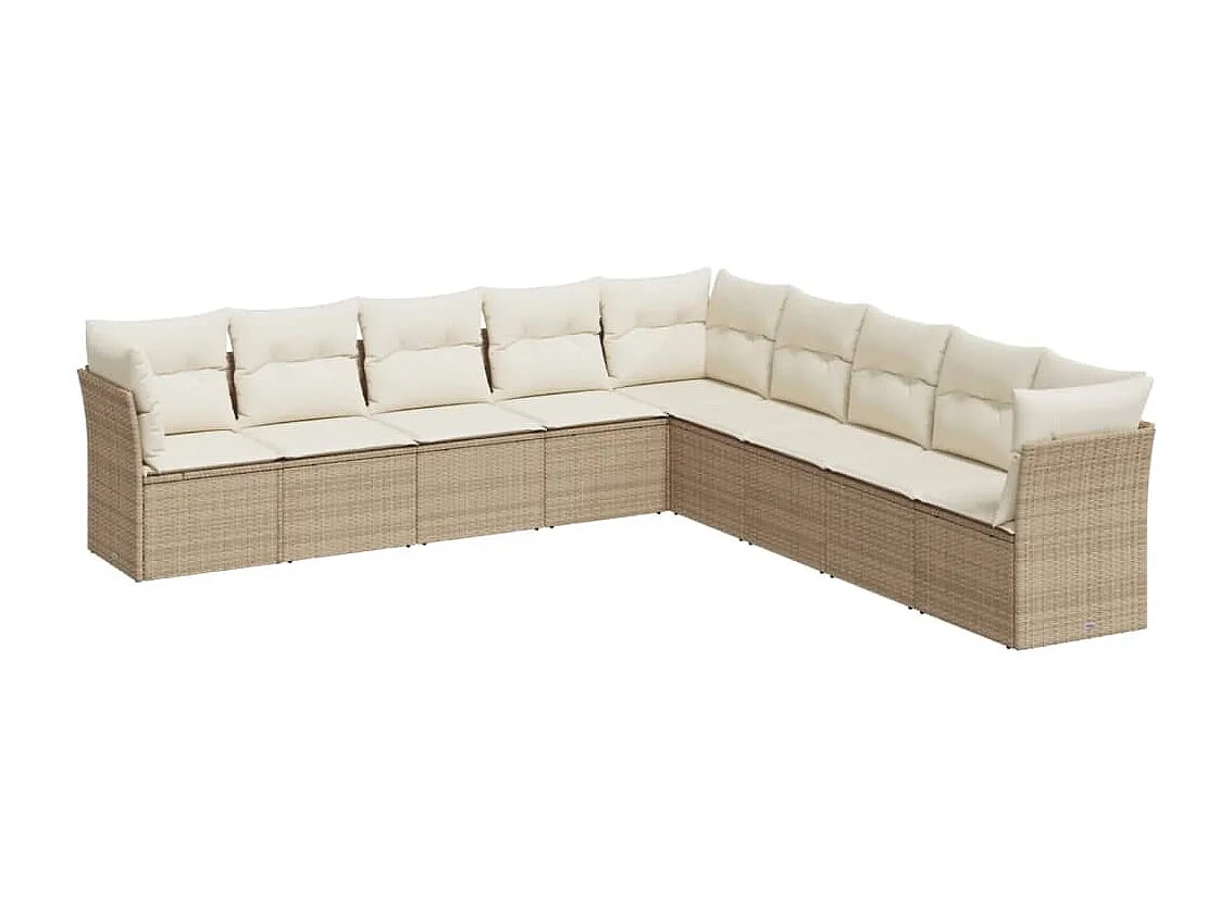 Salon de jardin avec coussins 9 pcs beige résine tressée