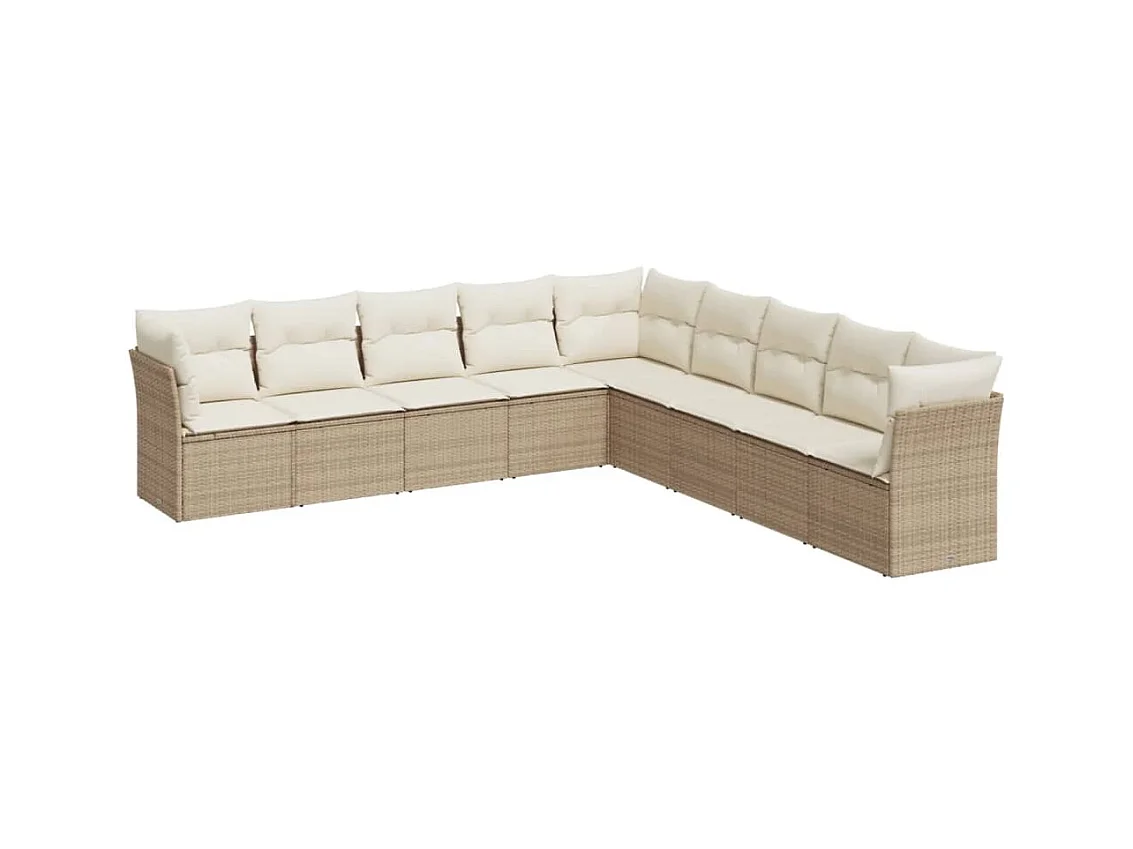 9-tlg. Garten-Sofagarnitur mit Kissen Beige Poly Rattan