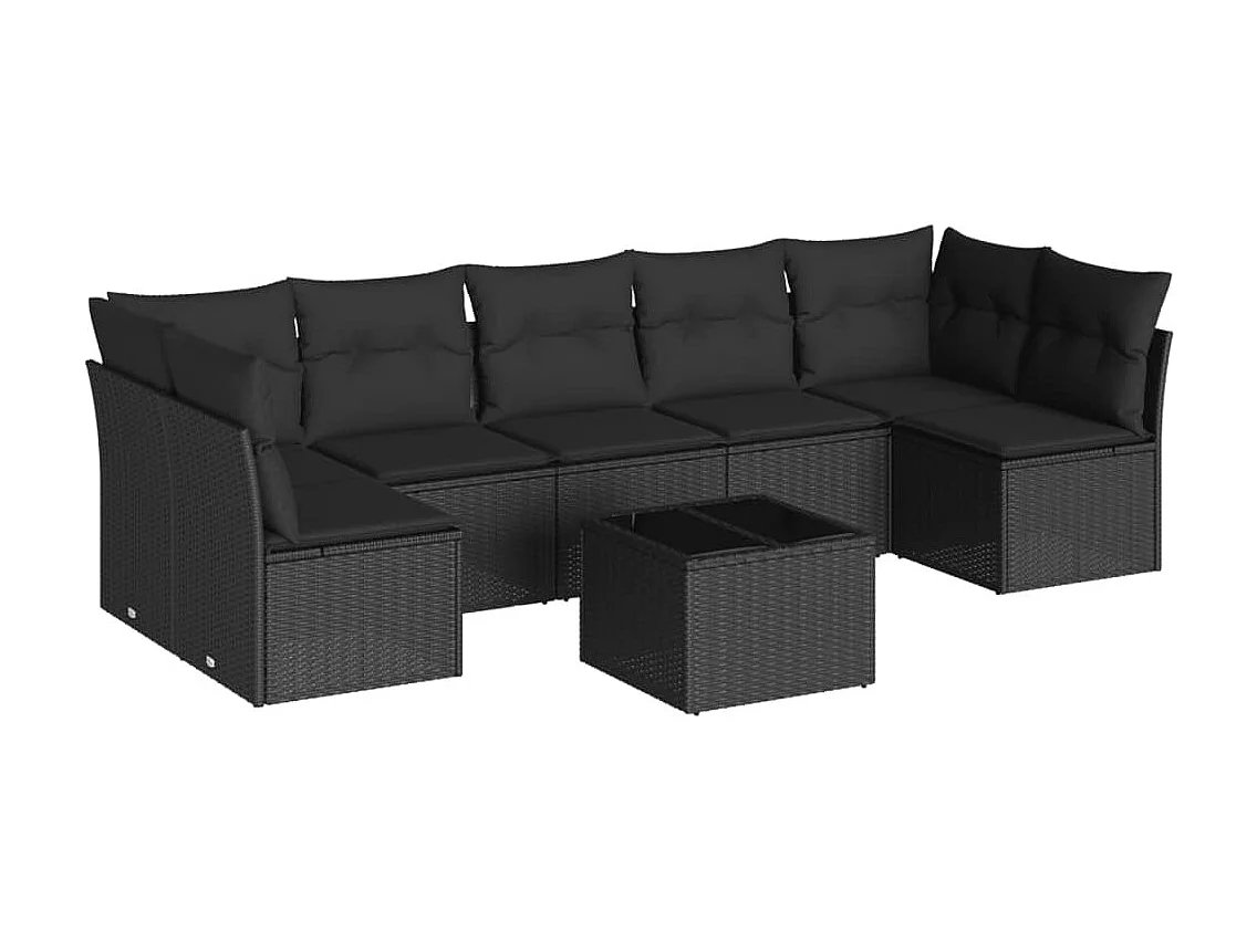 Salon de jardin 8 pcs avec coussins noir résine tressée