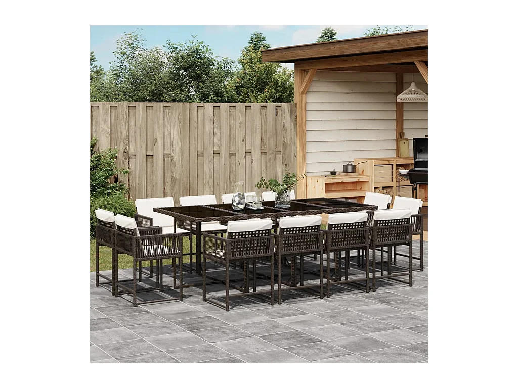 Ensemble à manger de jardin avec coussins 13 pcs marron rotin