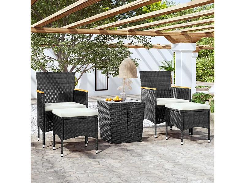 Ensemble de bistro de jardin 5 pcs poly rotin et verre trempé