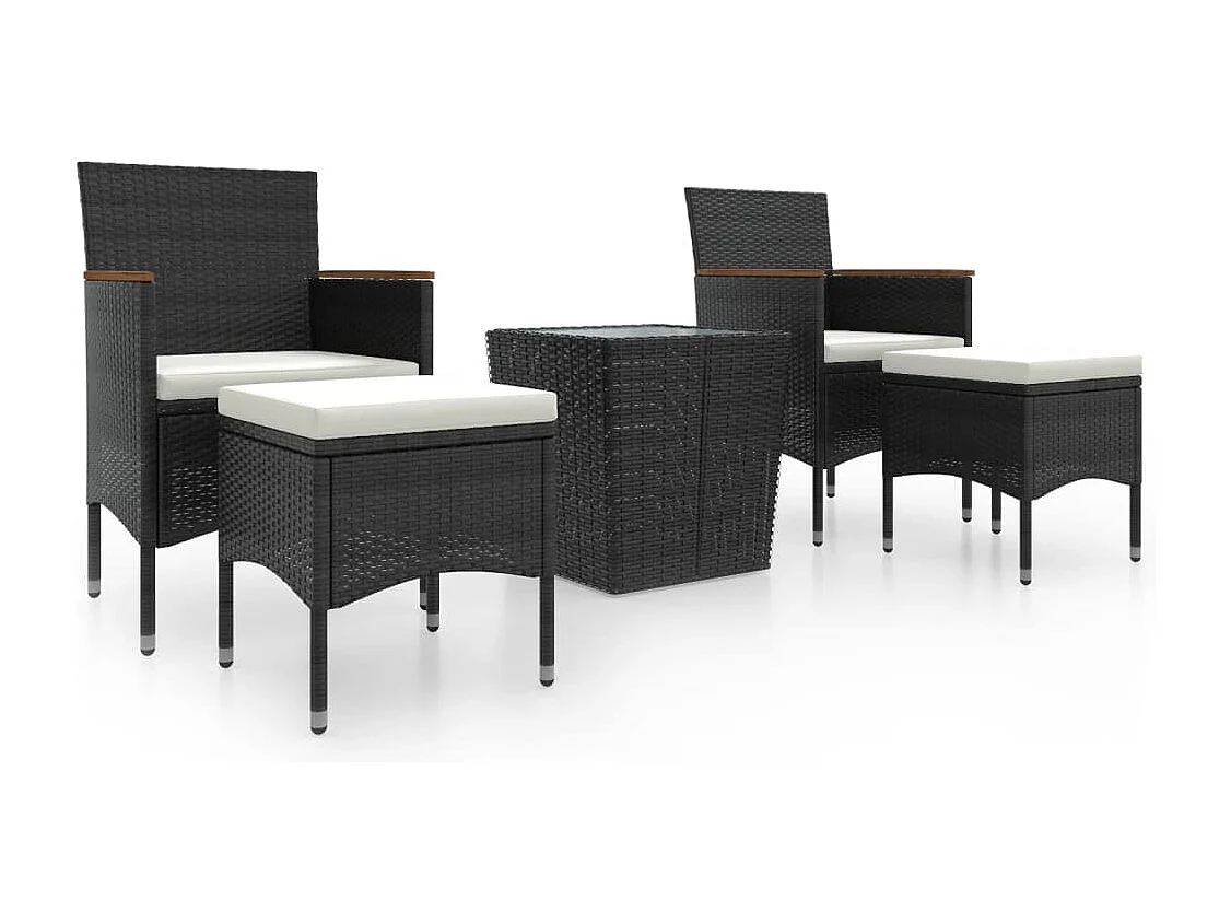 Ensemble de bistro de jardin 5 pcs poly rotin et verre trempé