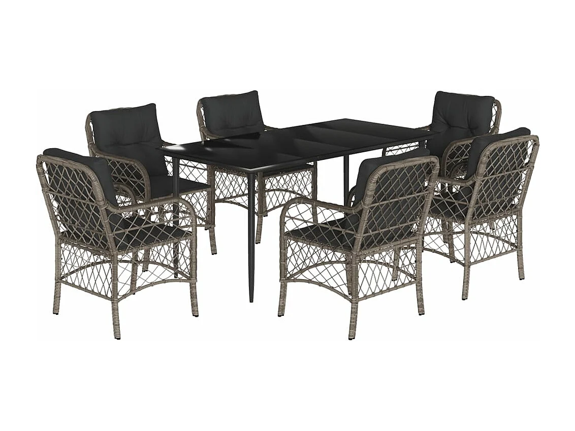 Ensemble à manger de jardin et coussins 7 pcs gris rotin
