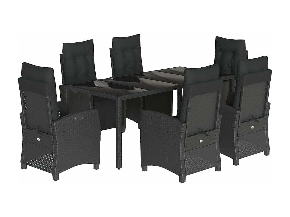 7-tlg. Garten-Essgruppe mit Kissen Schwarz Poly Rattan