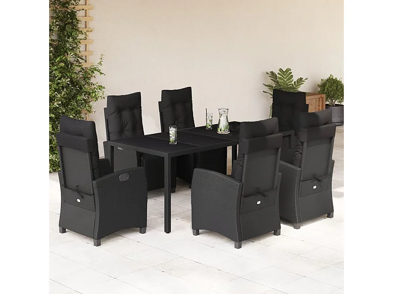 Set de comedor de jardín 7 pzas y cojines ratán sintético negro