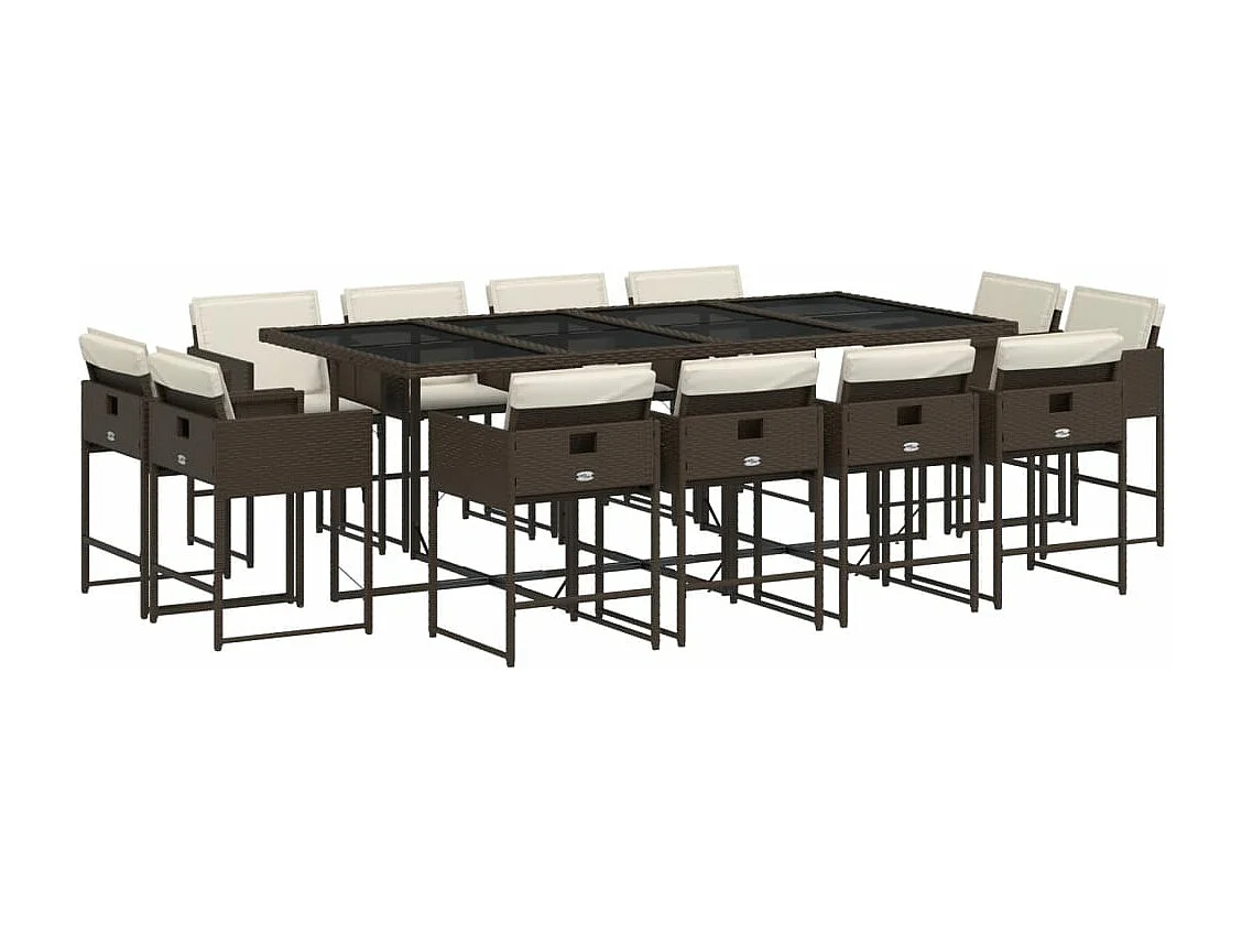 Ensemble à manger de jardin avec coussins 13 pcs marron rotin