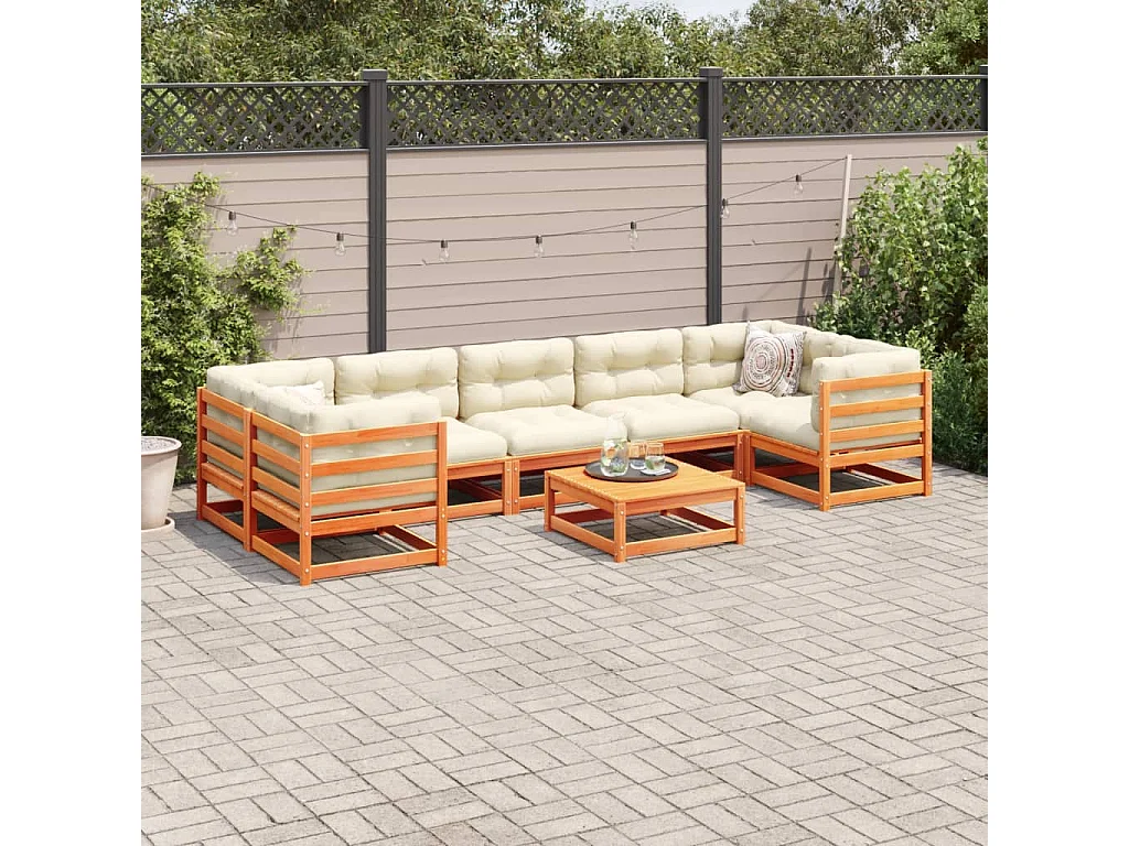 Set Divani Giardino 8 pz con Cuscini Marrone Cera Massello Pino