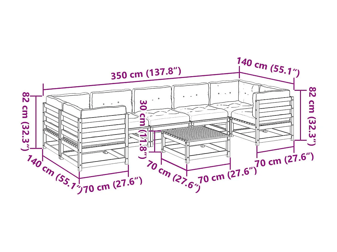 Set Divani Giardino 8 pz con Cuscini Marrone Cera Massello Pino