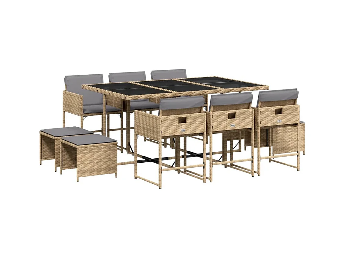 Ensemble à manger de jardin et coussins 11 pcs mélange beige