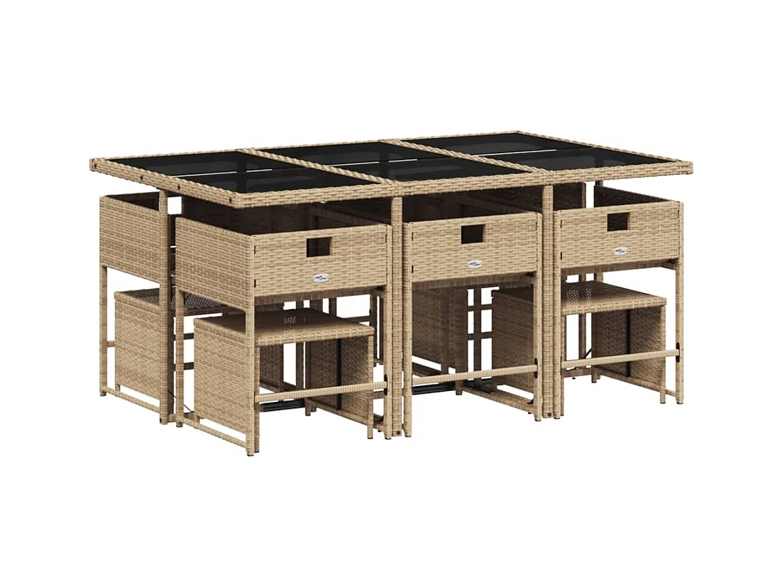 Ensemble à manger de jardin et coussins 11 pcs mélange beige