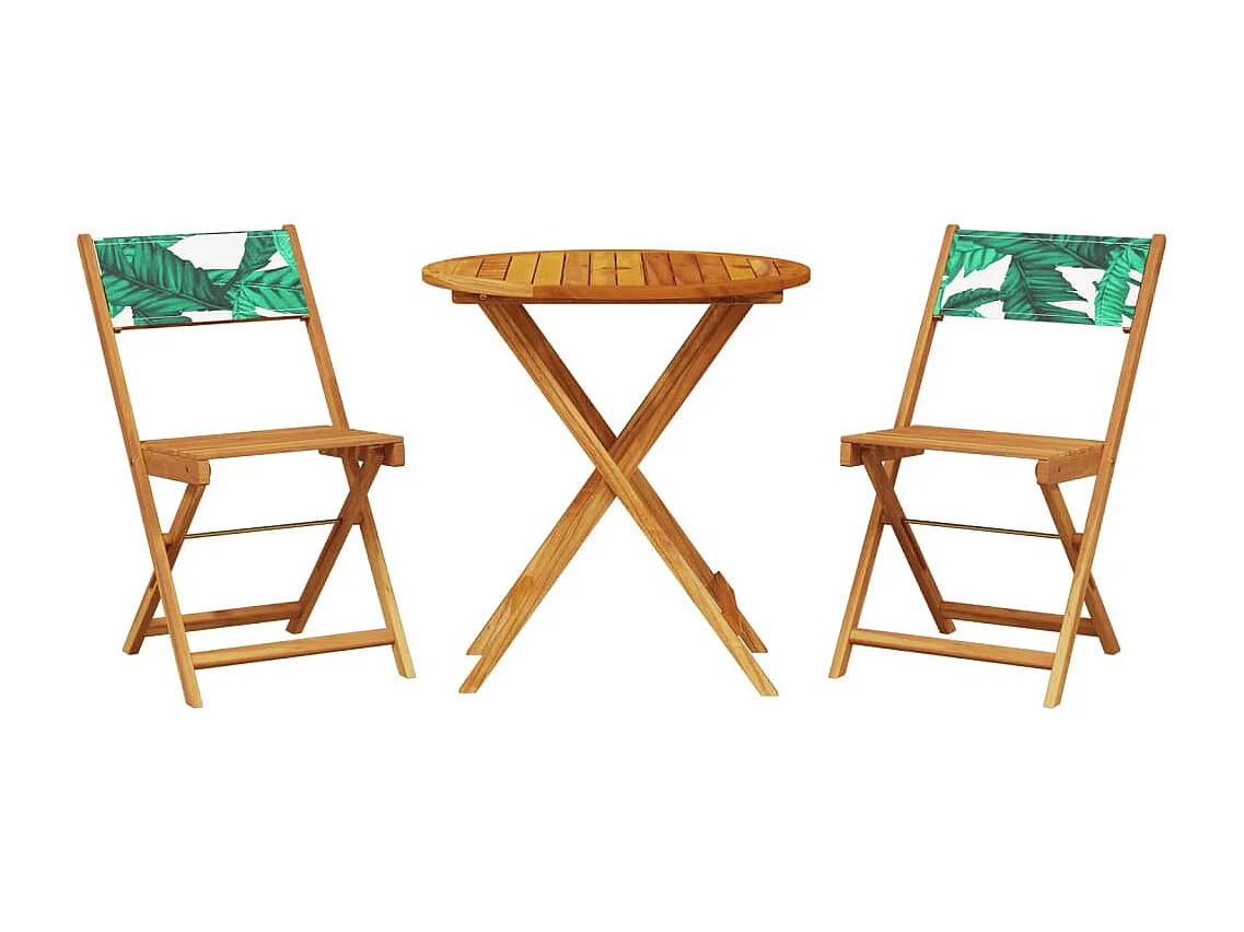 Set da Bistrot 3 pz Motivo Foglie in Tessuto e Legno Massello