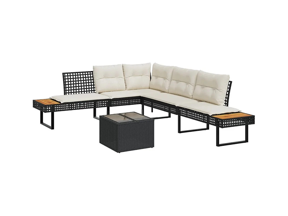 Salon de jardin avec coussins 2pcs noir résine tressée et verre