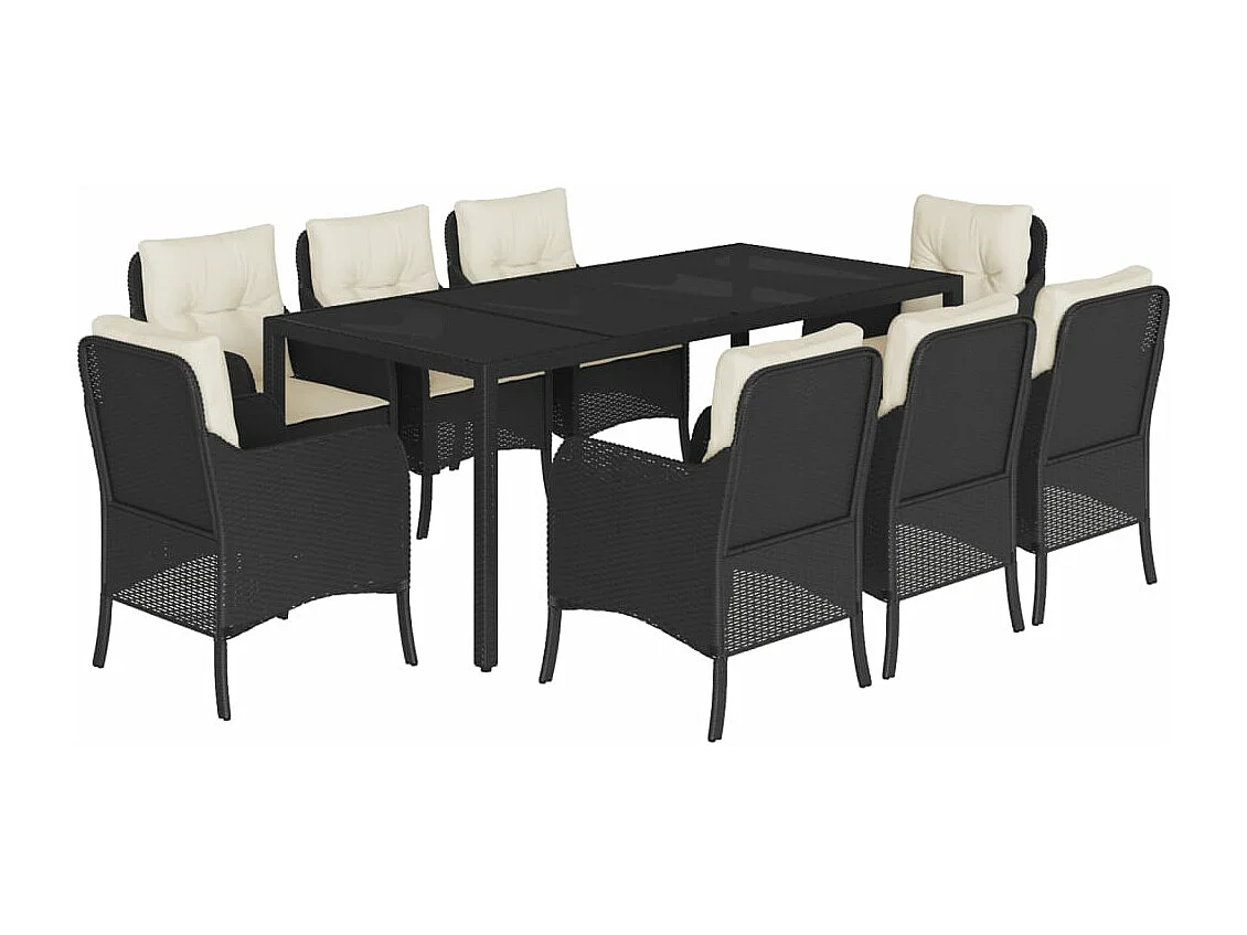 Ensemble à manger de jardin 9pcs coussins noir résine tressée