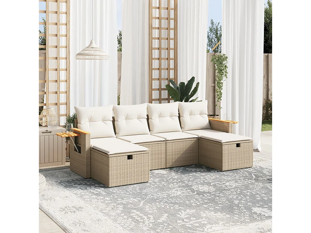 Salon de jardin avec coussins 6 pcs beige résine tressée