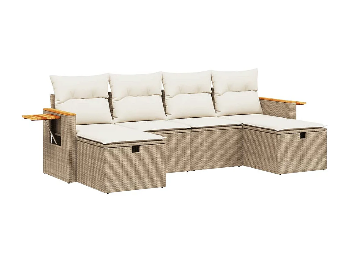 Salon de jardin avec coussins 6 pcs beige résine tressée