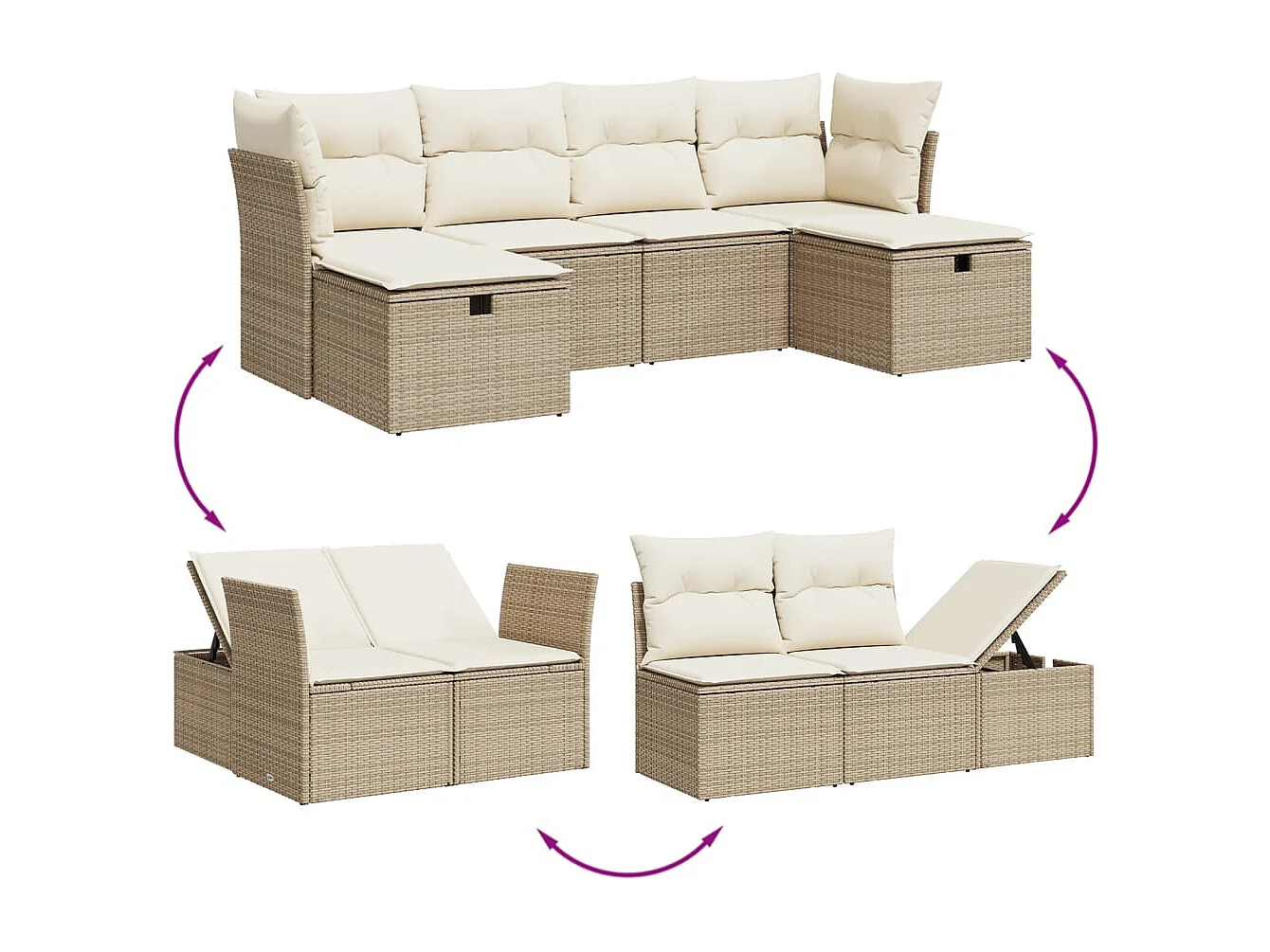 Salon de jardin avec coussins 6 pcs beige résine tressée