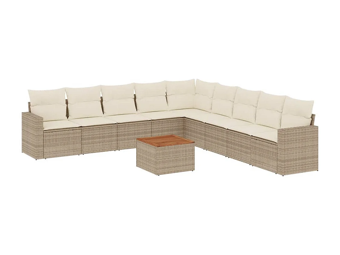 10-tlg. Garten-Sofagarnitur mit Kissen Beige Poly Rattan