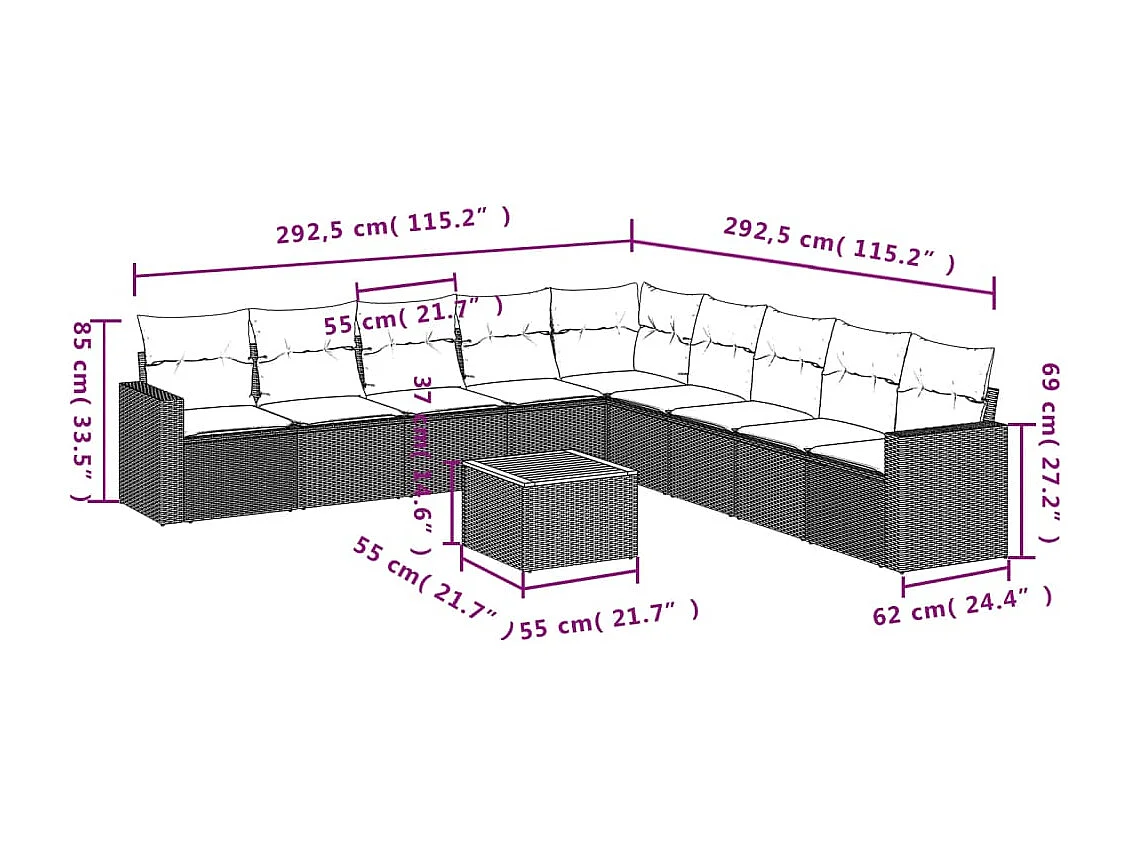 10-tlg. Garten-Sofagarnitur mit Kissen Beige Poly Rattan