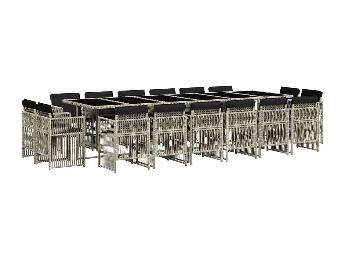 Set da Pranzo da Giardino 17pz con Cuscini Grigio in Polyrattan