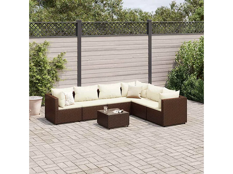 Set Divani da Giardino 7 pz con Cuscini in Polyrattan Marrone