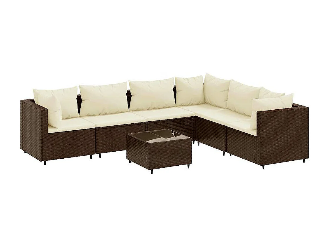 Set Divani da Giardino 7 pz con Cuscini in Polyrattan Marrone