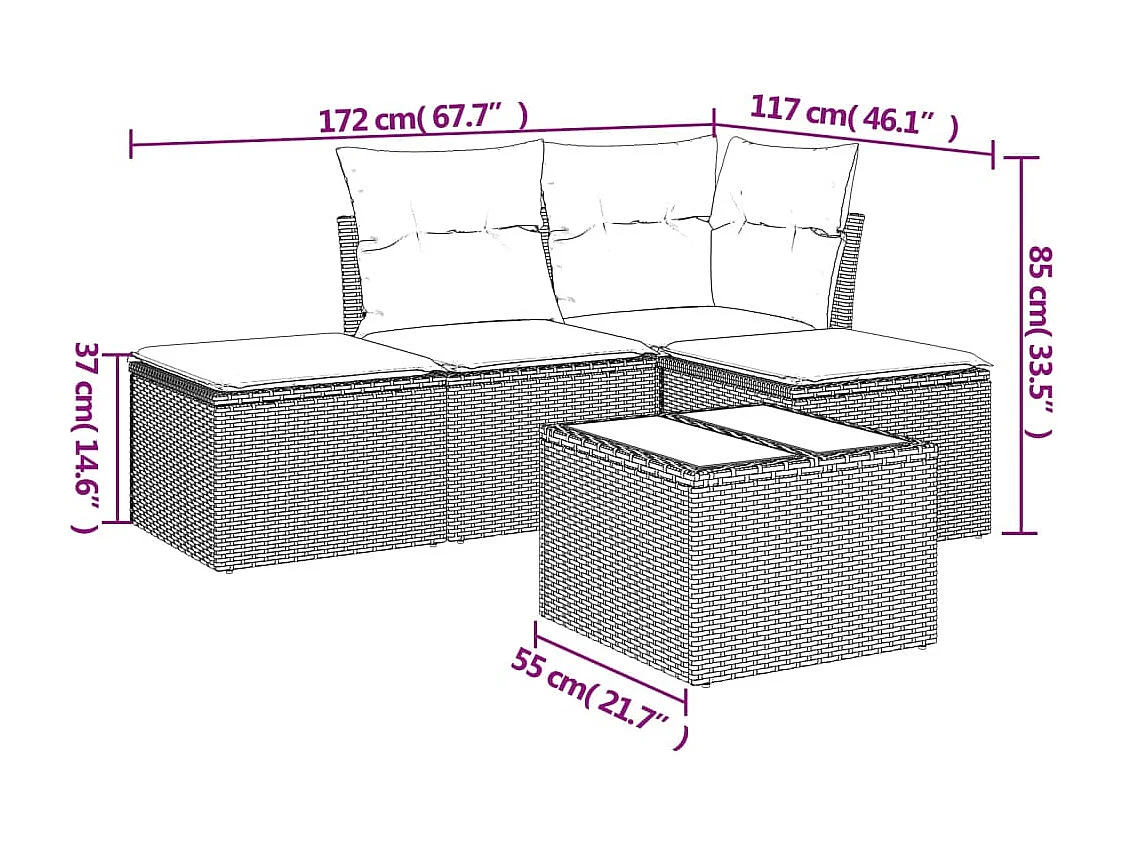Set Divano da Giardino 5 pz con Cuscini Beige in Polyrattan