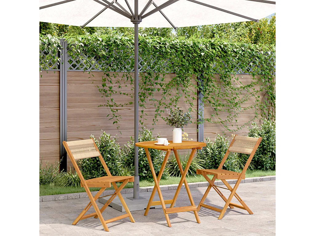 Ensemble de bistro 3 pcs beige polypropylène et bois massif