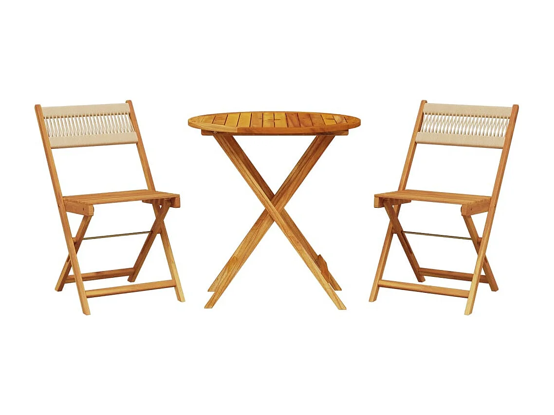 3 pcs conjunto de bistrô polipropileno/madeira maciça bege