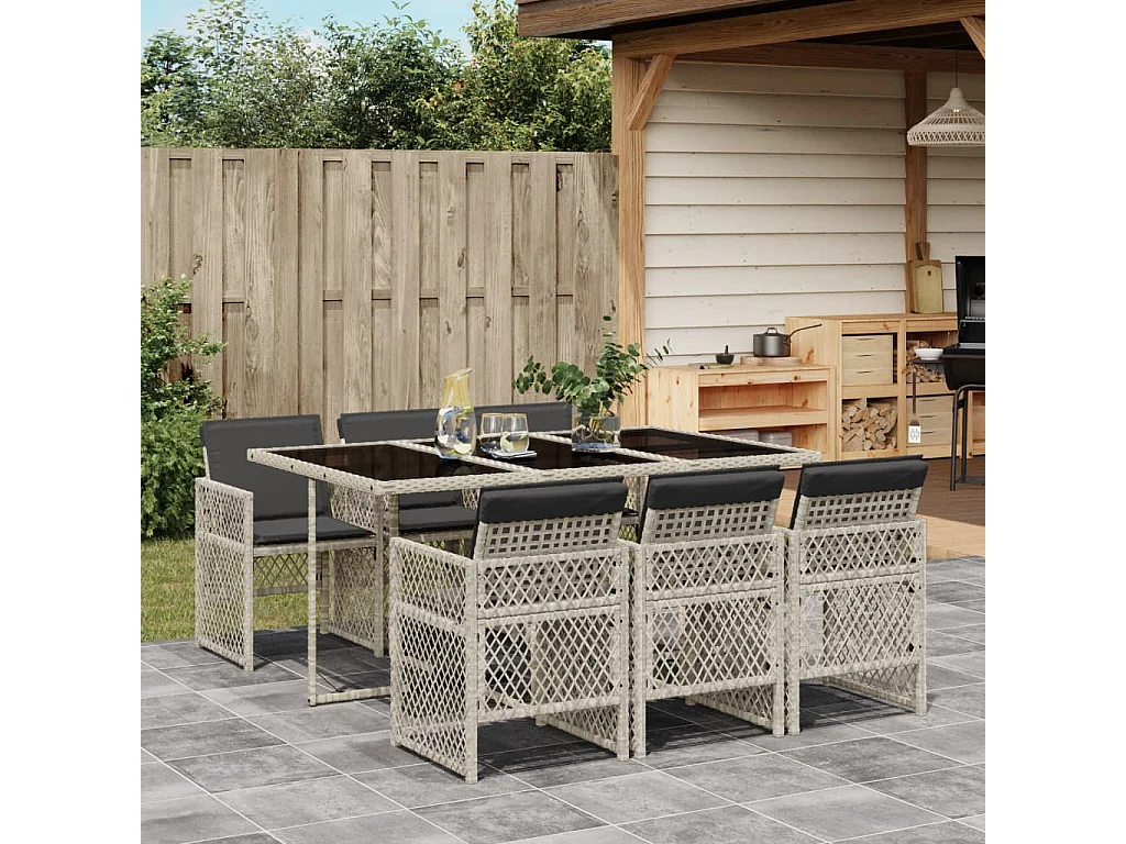 7-delige Tuinset met kussens poly rattan grijs