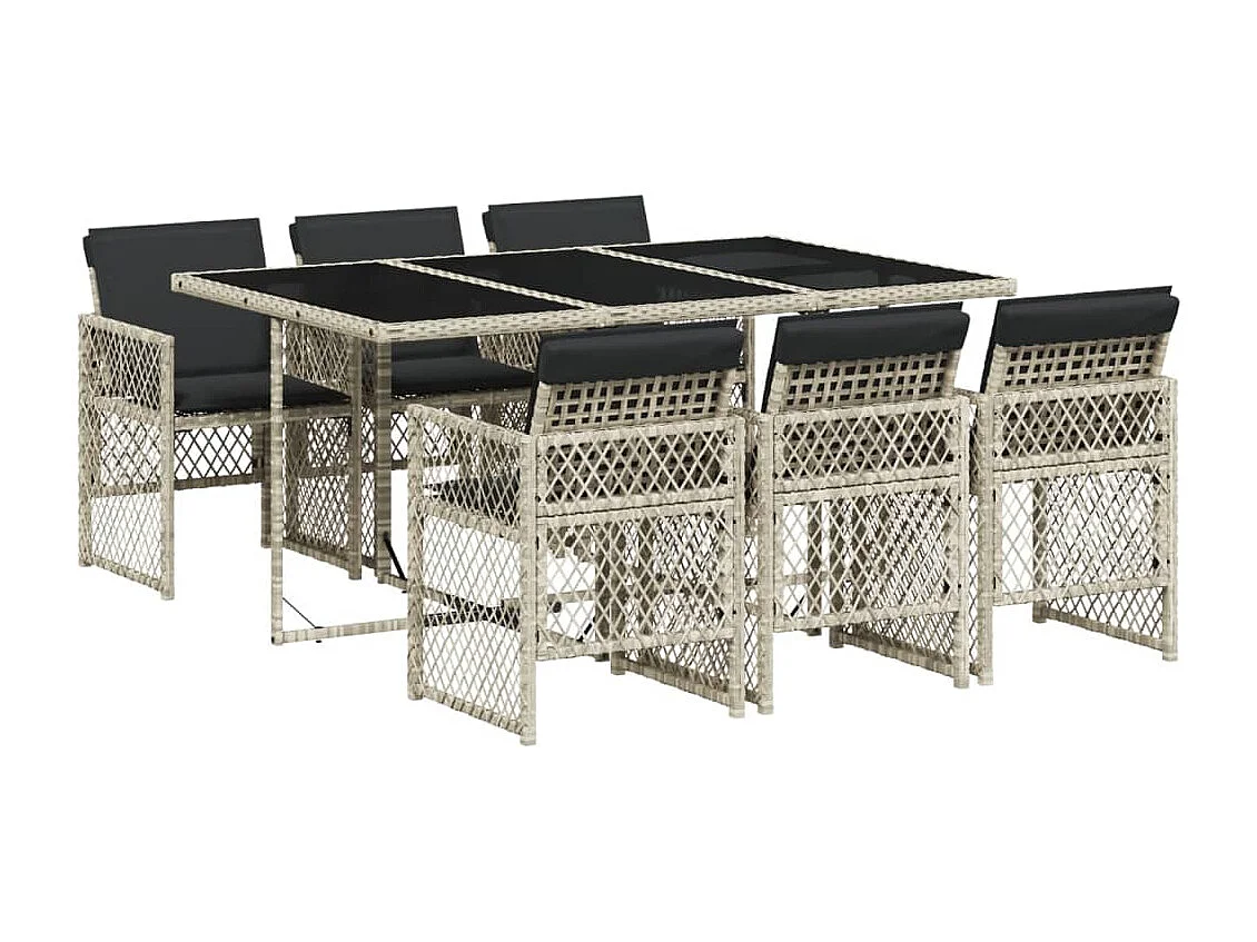 7-delige Tuinset met kussens poly rattan grijs