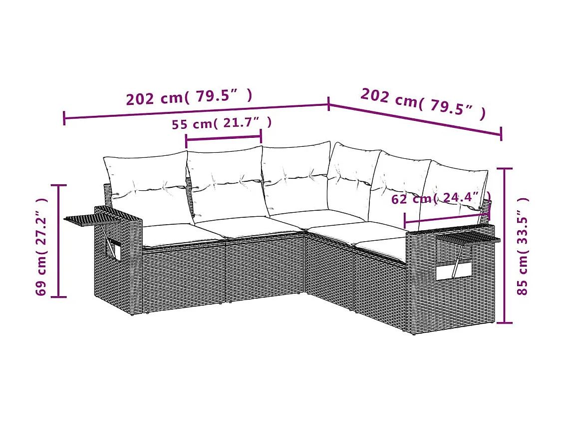 5-tlg. Garten-Sofagarnitur mit Kissen Schwarz Poly Rattan