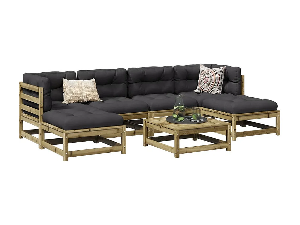 Set de sofás jardín 7 pzas con cojines madera pino impregnada