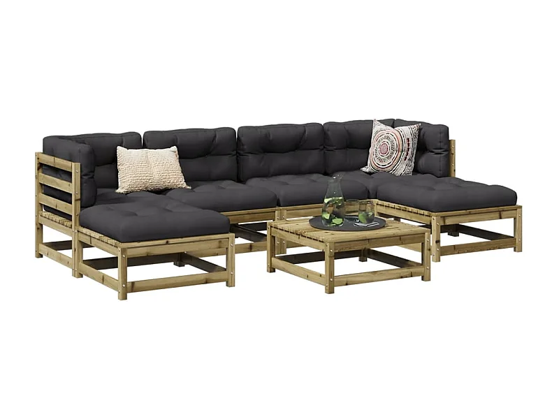 Set de sofás jardín 7 pzas con cojines madera pino impregnada