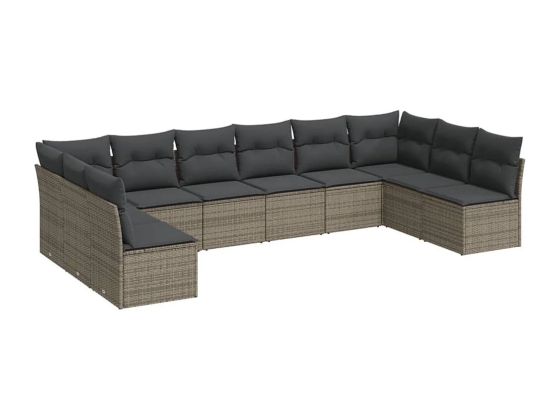 Salon de jardin avec coussins 10 pcs gris résine tressée