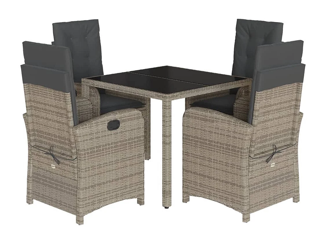 Ensemble à manger de jardin 5 pcs coussins gris résine tressée