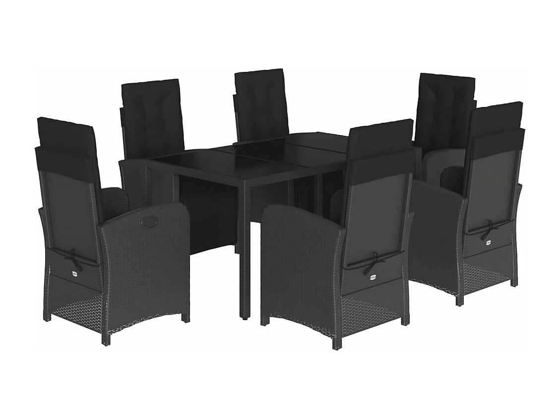 Ensemble à manger de jardin coussins 7pcs Noir Résine tressée