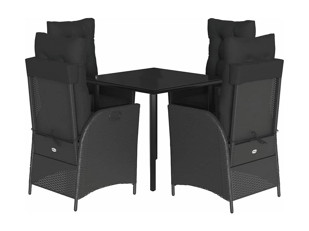 Set da Pranzo da Giardino 5 pz Nero con Cuscini in Polyrattan