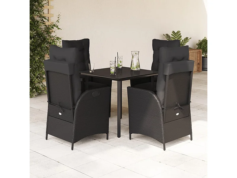 Set da Pranzo da Giardino 5 pz Nero con Cuscini in Polyrattan