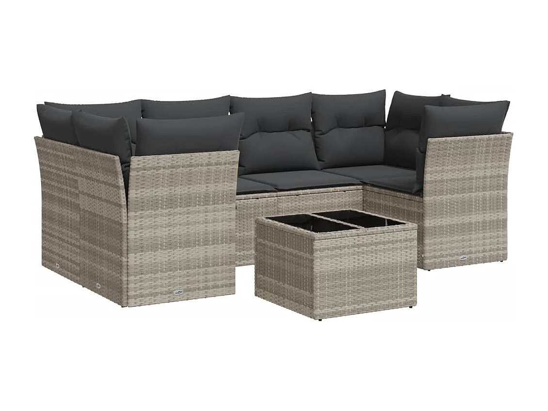 Salon de jardin avec coussins 7 pcs gris clair résine tressée