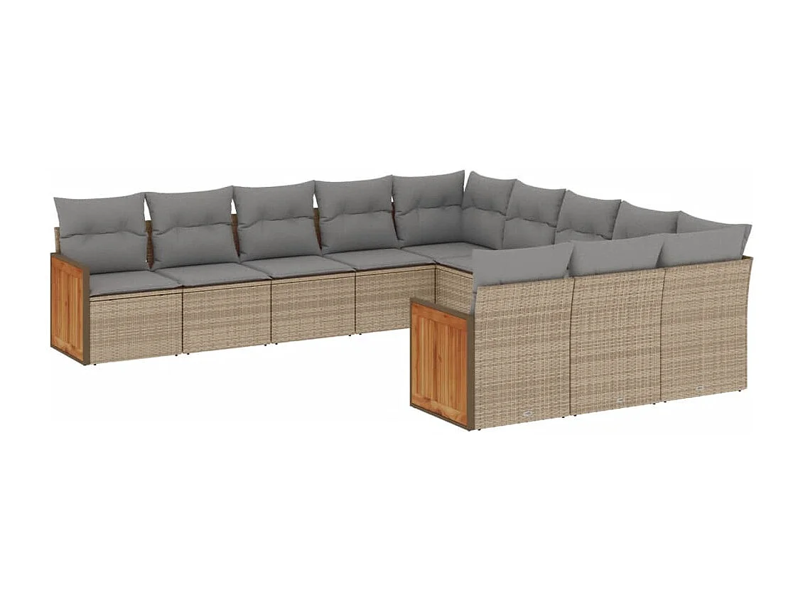 11-tlg. Garten-Sofagarnitur mit Kissen Beige Poly Rattan