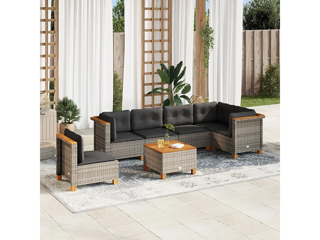 Salon de jardin avec coussins 7 pcs gris résine tressée