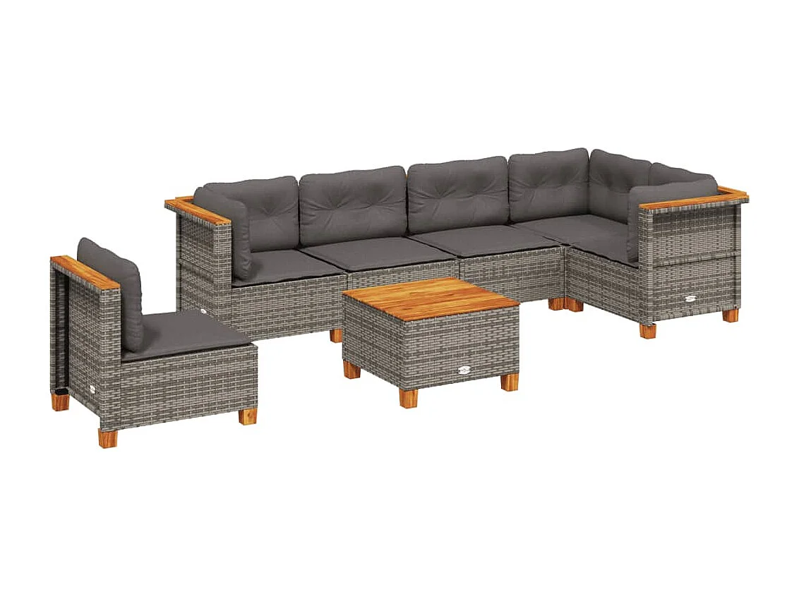 Salon de jardin avec coussins 7 pcs gris résine tressée