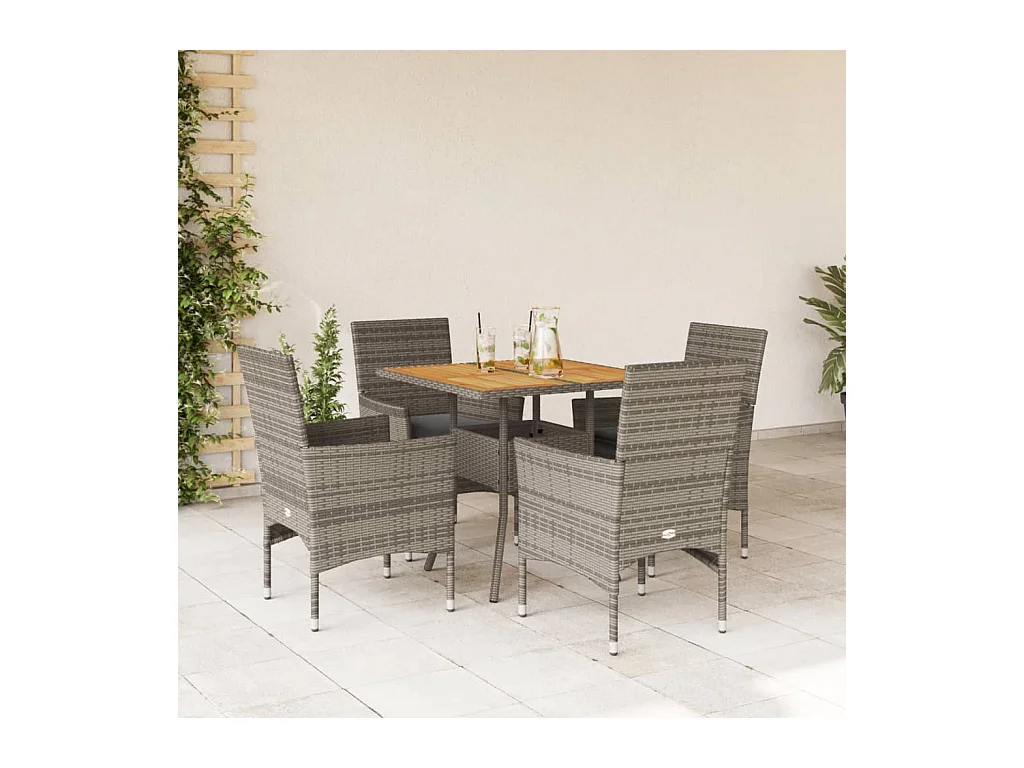 Ensemble à manger de jardin et coussins 5 pcs gris rotin acacia